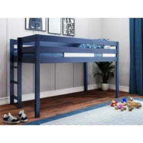 JACKPOT Contemporary Solid Wood Low Loft Twin Bed with End Ladder in Blue