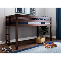 JACKPOT! Contemporary Low Loft Twin Bed with End Ladder, Cherry