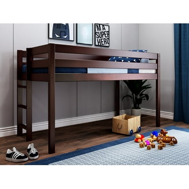 JACKPOT! Contemporary Low Loft Twin Bed with End Ladder, Cherry