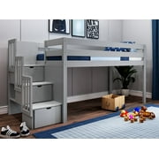 JACKPOT! Contemporary Low Loft Twin Bed with a 3 Drawer Stairway, Gray