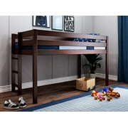 JACKPOT! Contemporary Low Loft Twin Bed with an End Ladder, Cherry