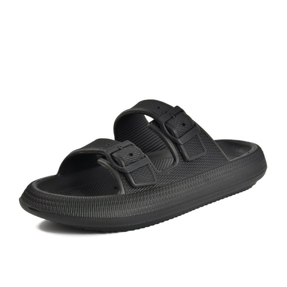 JACKSHIBO Men Slides Women Flat Sandals Cushioned Thick Sole Pillow Slippers Buckle Comfy Non-Slip Water/Beach Slippers