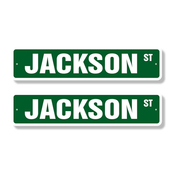 JACKSON Classic Street Sign (2 Pack) Childrens Name Room Sign Road Sign | 6" X 24" Aluminum Metal Address Sign
