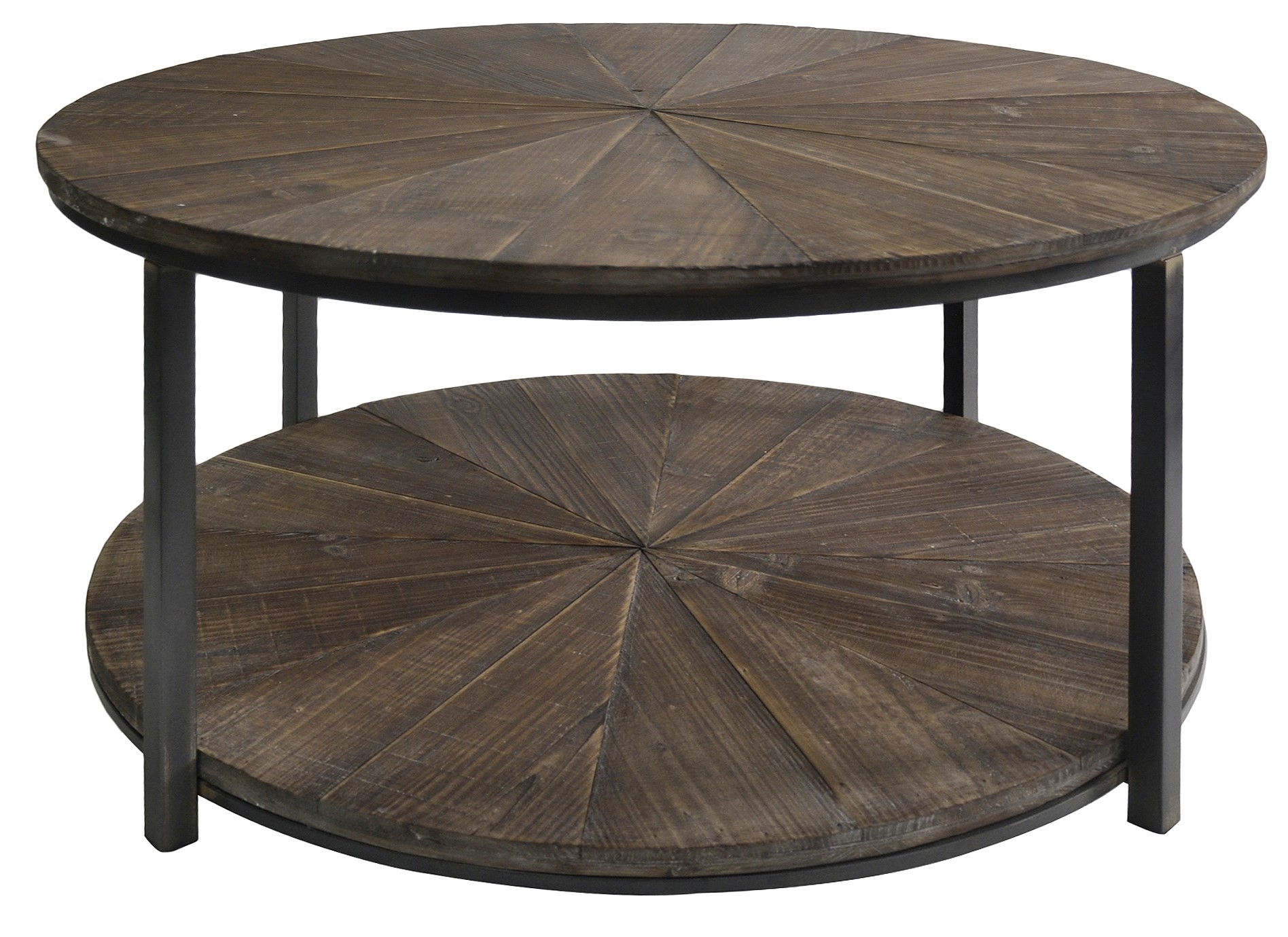 Jackson Wooden Coffee Table With Round Metal And Rustic Wood Design 
