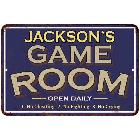 JACKSON'S Blue Game Room Sign Metal Wall Decor 8x12 108120002223