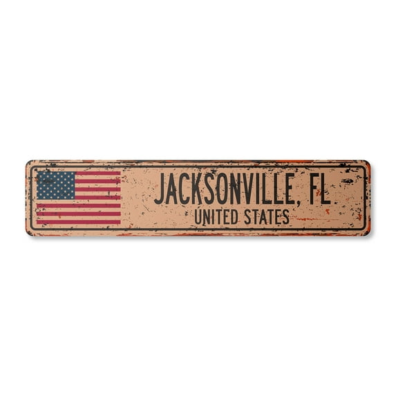 JACKSONVILLE FL UNITED STATES Vintage Aluminum Street Sign American flag city country rustic metal tin gift | Indoor/Outdoor | 24" Wide