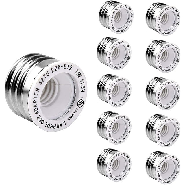 JACKYLED 10 Pcs E26 E27 to E12 Socket Adapter Medium Screw Base UL