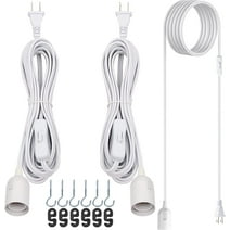 JACKYLED 2 Pcs Extension Hanging Lantern Cord Cable 15ft Lamp Cord with E26 E27 Socket On/Off Button 360W Pendant Lighting, UL-Listed, White