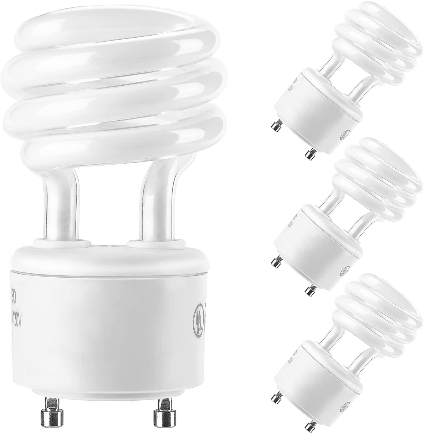 JACKYLED 4x ULListed 13w Gu24 CFL 2700k T2 Spiral Gu24 Base 2Prong Warm White Gu24 Fluorescent