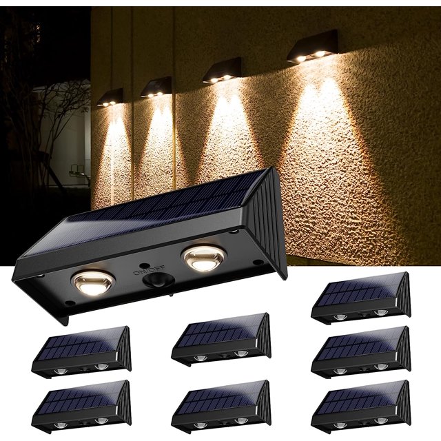 JACKYLED 50 Lumens Solar Fence Lights 8x Outdoor Warm Wall Lights