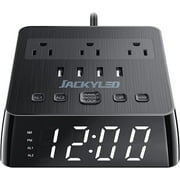 JACKYLED Digital Alarm Clock with USB Charger Ports 1700J Surge Protector Power Strip Outlets