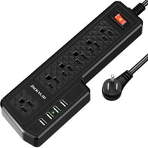 JACKYLED Power Strip Surge Protector 6 AC Outlets and 4 USB Ports 10ft Long Extension Cord Black
