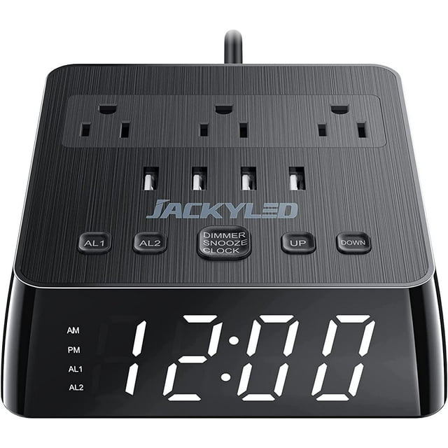 JACKYLED Surge Protector Alarm Clock with 4 USB Chargers Power Strip 3