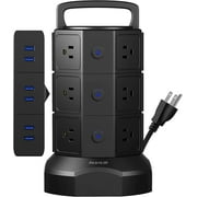 JACKYLED Surge Protector Power Strip Tower 12 AC Outlets 6 USB Ports Charging Station 6.5ft Extension Cord Black