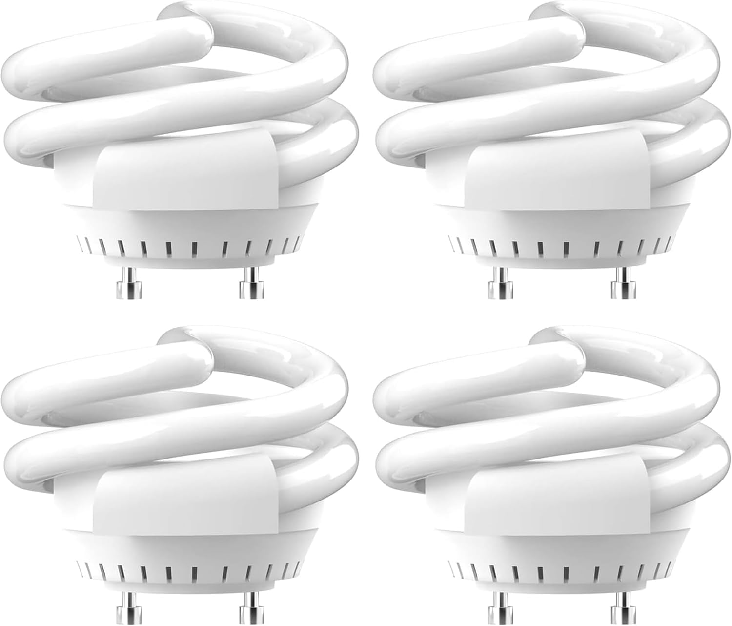OHLECTRIC UL-Listed 13W Spiral T3 Compact Fluorescent Lamp Light Bulbs (4 Pack) with GU24 Base, 2 Prong Bulb, 1000 Lumens, 2700K Soft White Light Bulb - MLS13GUSWW, TCP 33213SSP