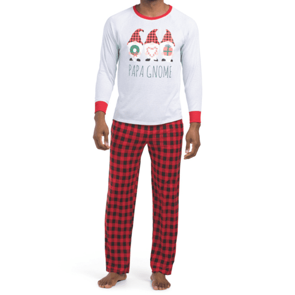 JACLYN INTIMATES Men's Christmas 2pc Papa Gnome Buffalo Check Pajama Set (Gray, L)
