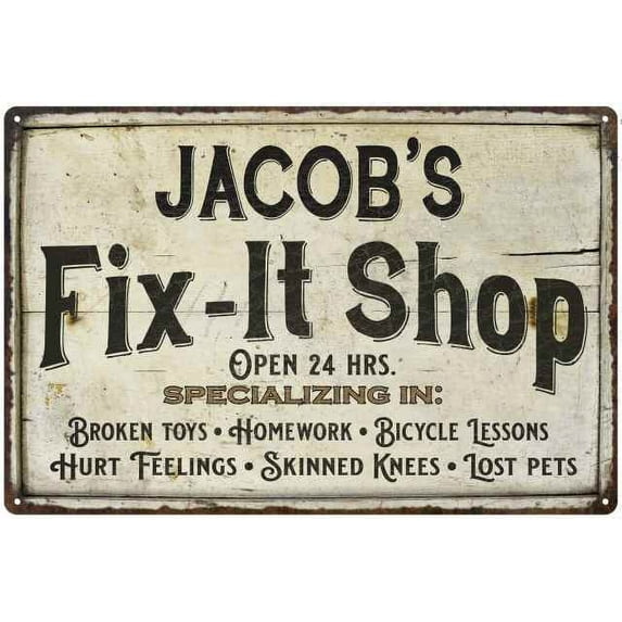 JACOB'S Fix-It Shop Sign Grandpa Dad Wall Decor 12 x 18 Matte Finish Metal 112180006125