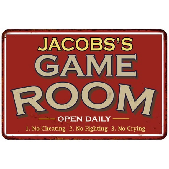 JACOBS'S Game Room Sign Vintage Look 8 x 12 Matte Finish Metal 108120001224
