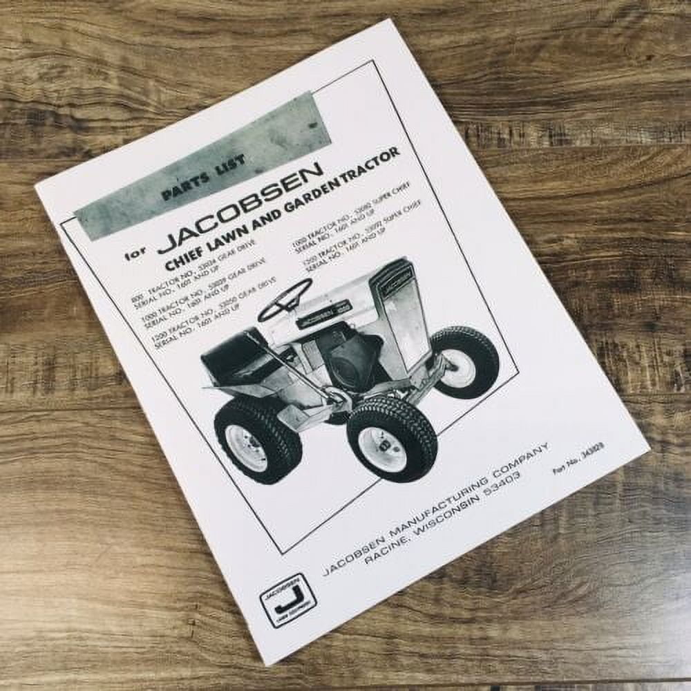 JACOBSEN 800 1000 1200 CHIEF LAWN & GARDEN TRACTOR PARTS MANUAL CATALOG