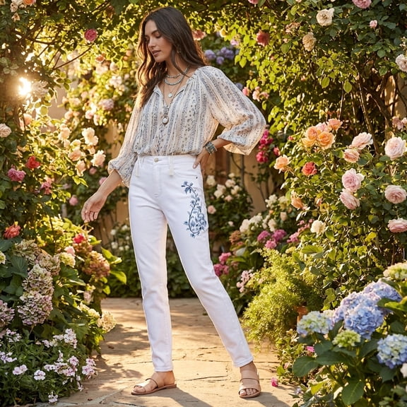 Angel Premium Women's Slim-Leg White Jeans with Emboidery