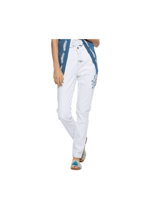 Women's Slim-Leg White Jeans with Emboidery