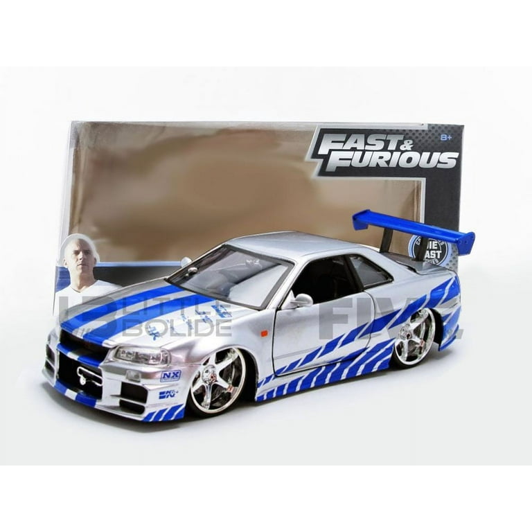  Jada Toys Fast & Furious Brian's Nissan Skyline GT-R (BN34)  Drift Power Slide RC Radio Remote Control Toy Race Car with Extra Tires,  1:10 Scale, Silver/Blue (99701) : Toys & Games