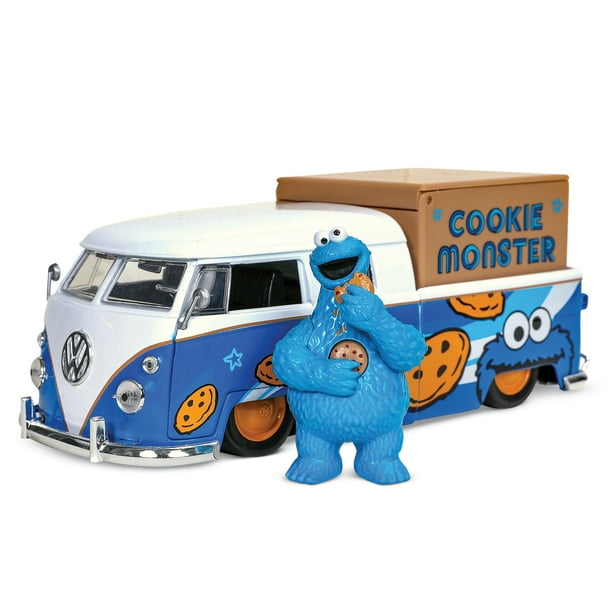 Jada Diecast VW Bus with Cookie Monster Figure for Playgrounds