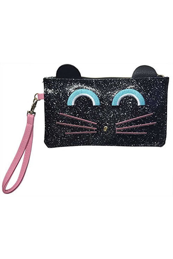 Cat Face Kitty Glitter Sparkly Charging Wristlet Wallet