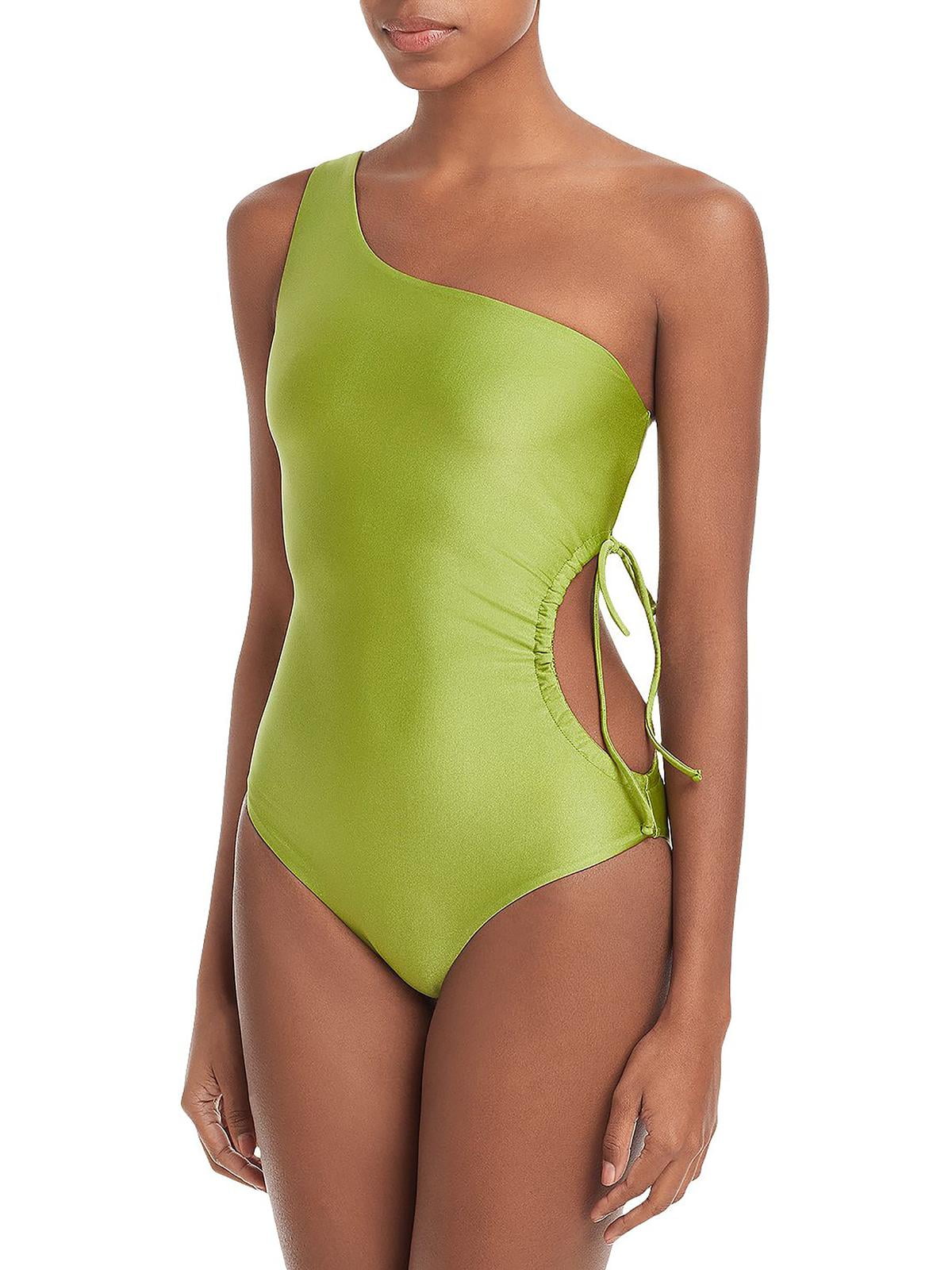 Green One Shoulder Cut Out One-Piece Swimsuit