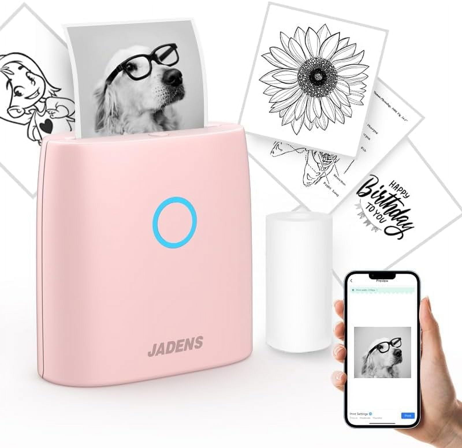 JADENS School Supplies Portable Thermal Mini Sticker Printer, 2 Inch Pocket Wireless Bluetooth Label Printer Compatible with iOS&Android for Study Notes,Learning Assistance, Journal, Gift