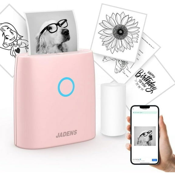JADENS School Supplies Portable Thermal Mini Sticker Printer, 2 Inch Pocket Wireless Bluetooth Label Printer Compatible with iOS&Android for Study Notes,Learning Assistance, Journal, Gift