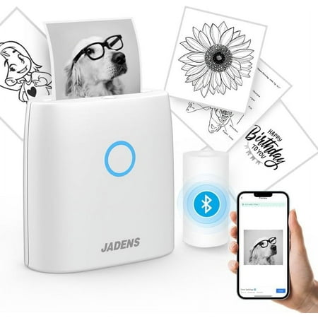 JADENS School Supplies Portable Thermal Mini Sticker Printer, 2 Inch Pocket Wireless Bluetooth Label Printer Compatible with iOS&Android for Study Notes,Learning Assistance, Journal, Gift