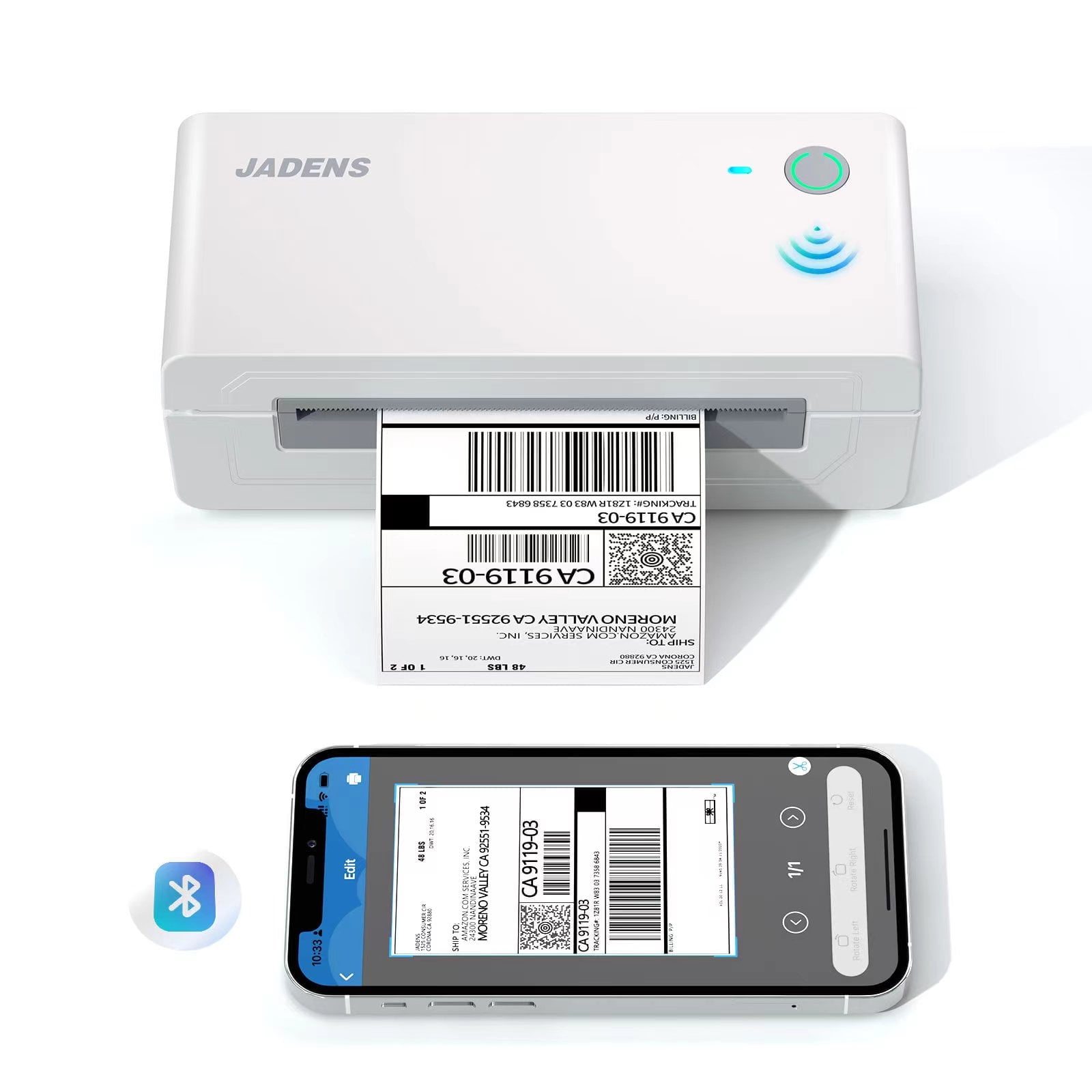 JADENS Thermal Label Printer 4x6 Shipping Label Printer for Shipping Packages Small Business White