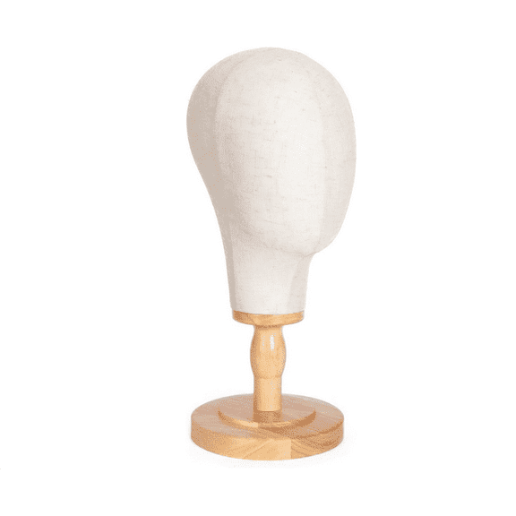 Jademall White Canvas Mannequin Head, Detachable Wood Base for Wig Styling, Making, Cap and Headdress Display