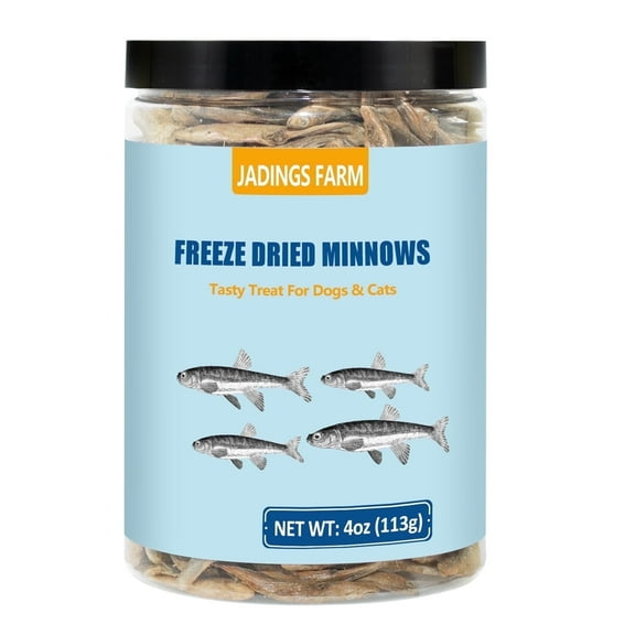 JADINGSFARM 100% Natural Minnows, Jar 4 oz, Freeze-Dried Minnows for Cat & Dog, All Lifestages, Training Treats or Nutrient Supplements