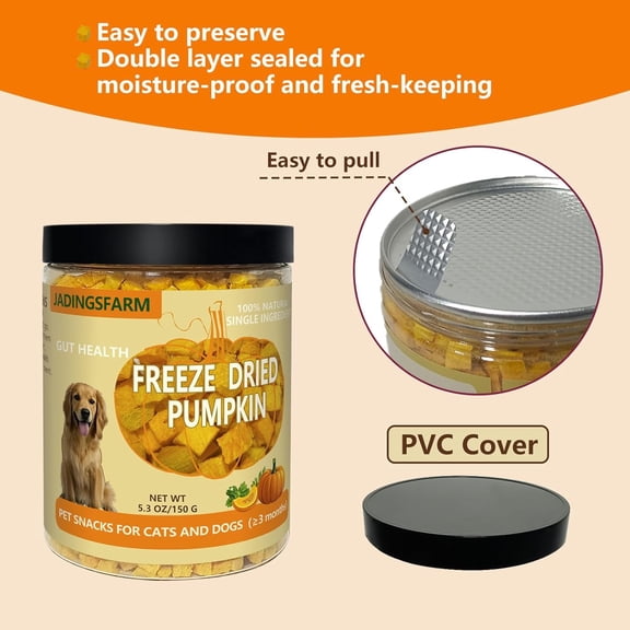 JADINGSFARM Pumpkin for Dog, Freeze Dried Pumpkin Dog Cat Treats, Single Ingredient, Natural Treats for Digestion Health, Healthy Food Topper 3.5 oz