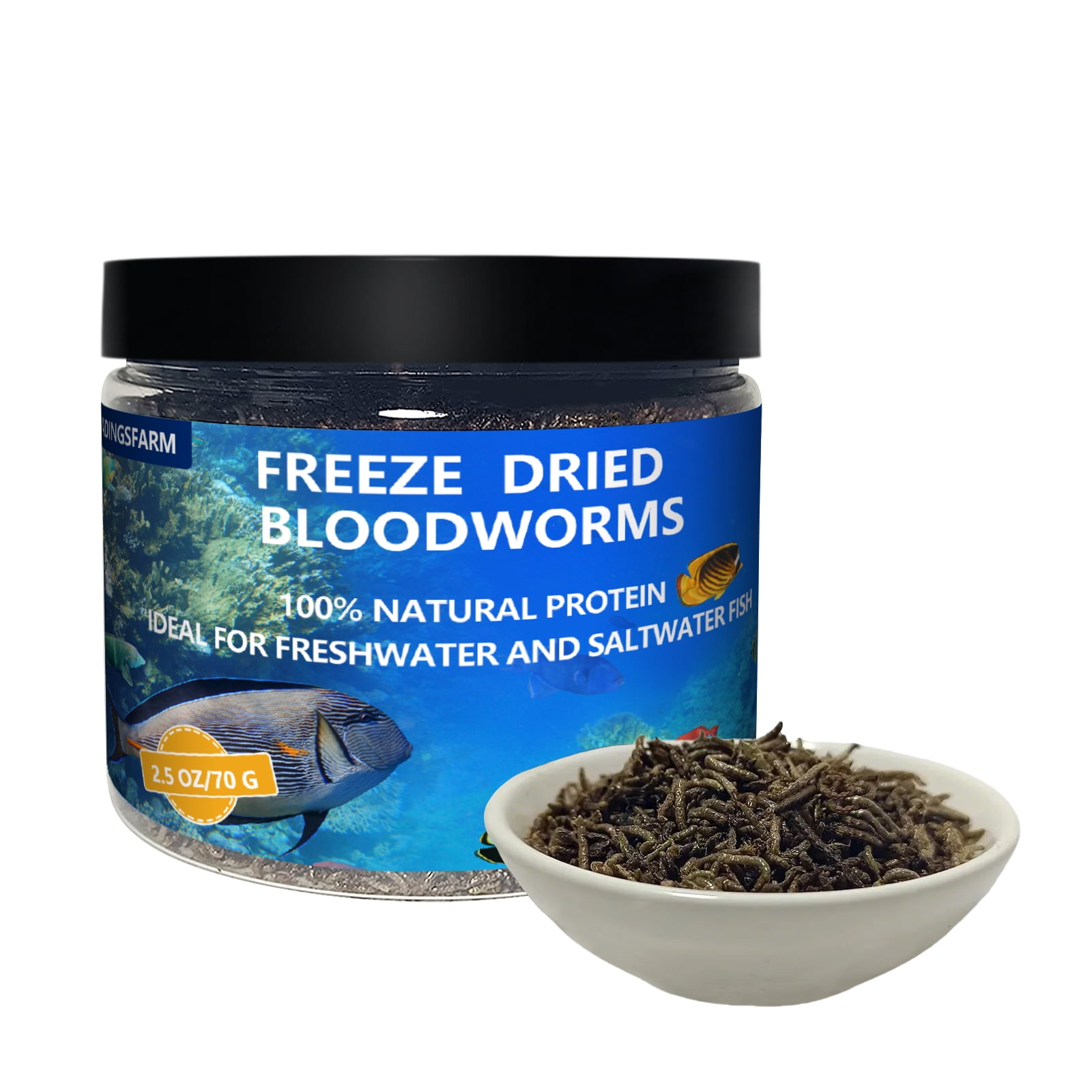 JADINGSFRAM Blood Worms Fish Food 2.5 oz, Freeze Dried Bloodworms for Fish, Bloodworms Fish Food for Freshwater Saltwater Tropical Fish Betta Cichlid Goldfish Guppy Turtle