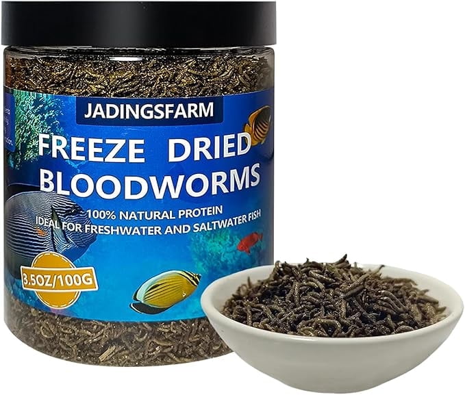 JADINGSFRAM Blood Worms Fish Food 3.5 oz, Freeze Dried Bloodworms for Fish, Bloodworms Fish Food for Freshwater Saltwater Tropical Fish Betta Cichlid Goldfish Guppy Turtle