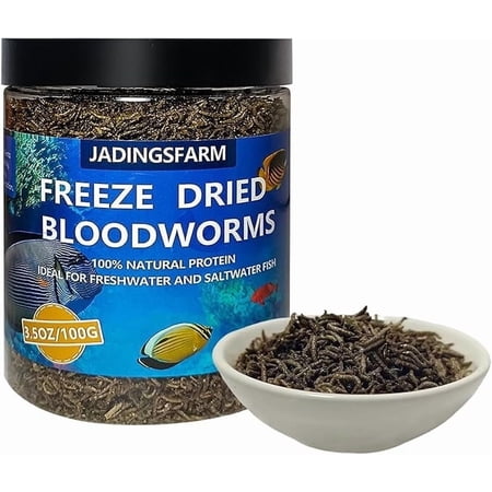JADINGSFRAM Blood Worms Fish Food 3.5 oz, Freeze Dried Bloodworms for Fish, Bloodworms Fish Food for Freshwater Saltwater Tropical Fish Betta Cichlid Goldfish Guppy Turtle