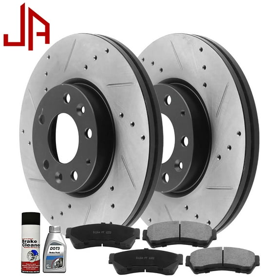 JADODE Brake Rotors Front 299mm Drilled & Slotted Design Brake Rotor & Brake Pad kit Including CLEANER DOT4 FLUID Replacement for Ford Fusion, Lincoln MKZ Zephyr, Mazda 6, Mercury Milan