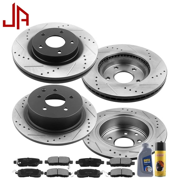 JADODE Brake Rotors Front & Rear Drilled & Slotted Disc Brake Rotors + Ceramic Pads + Cleaner & Fluid Replacement for 2013 Nissan Altima (Sedan Models ONLY), 2014-2017 Nissan Altima (All Models)