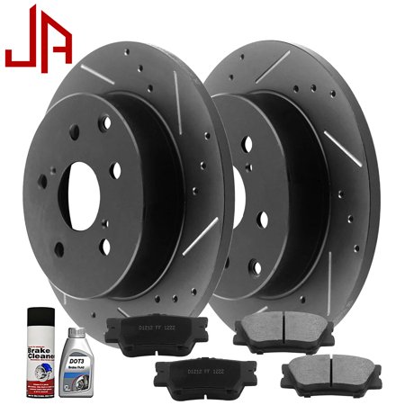 JADODE Brake Rotors Rear 281mm Brake Rotors & Brake Pad Kit Drilled & Slotted Design Including CLEANER DOT4 FLUID Replacement for Lexus HS250H 2010-2012, Toyota RAV4 2006-2018