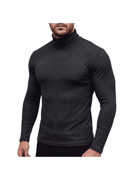 Men's Turtleneck Sweater Solid Color Knit Long Sleeve Slim Fitted Stretch Pullover Sweater Tops