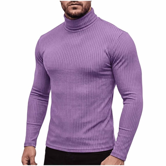 JAFSPIFXO Men's Turtleneck Sweater Solid Color Knit Long Sleeve Slim Fitted Stretch Pullover Sweater Tops