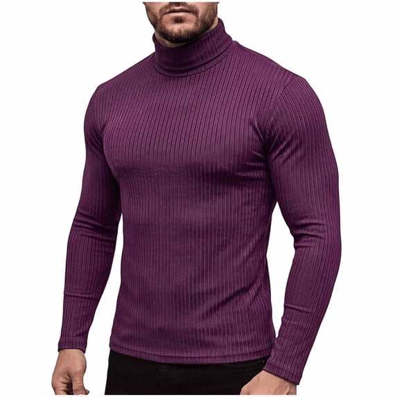 JAFSPIFXO Men's Turtleneck Sweater Solid Color Knit Long Sleeve Slim Fitted Stretch Pullover Sweater Tops