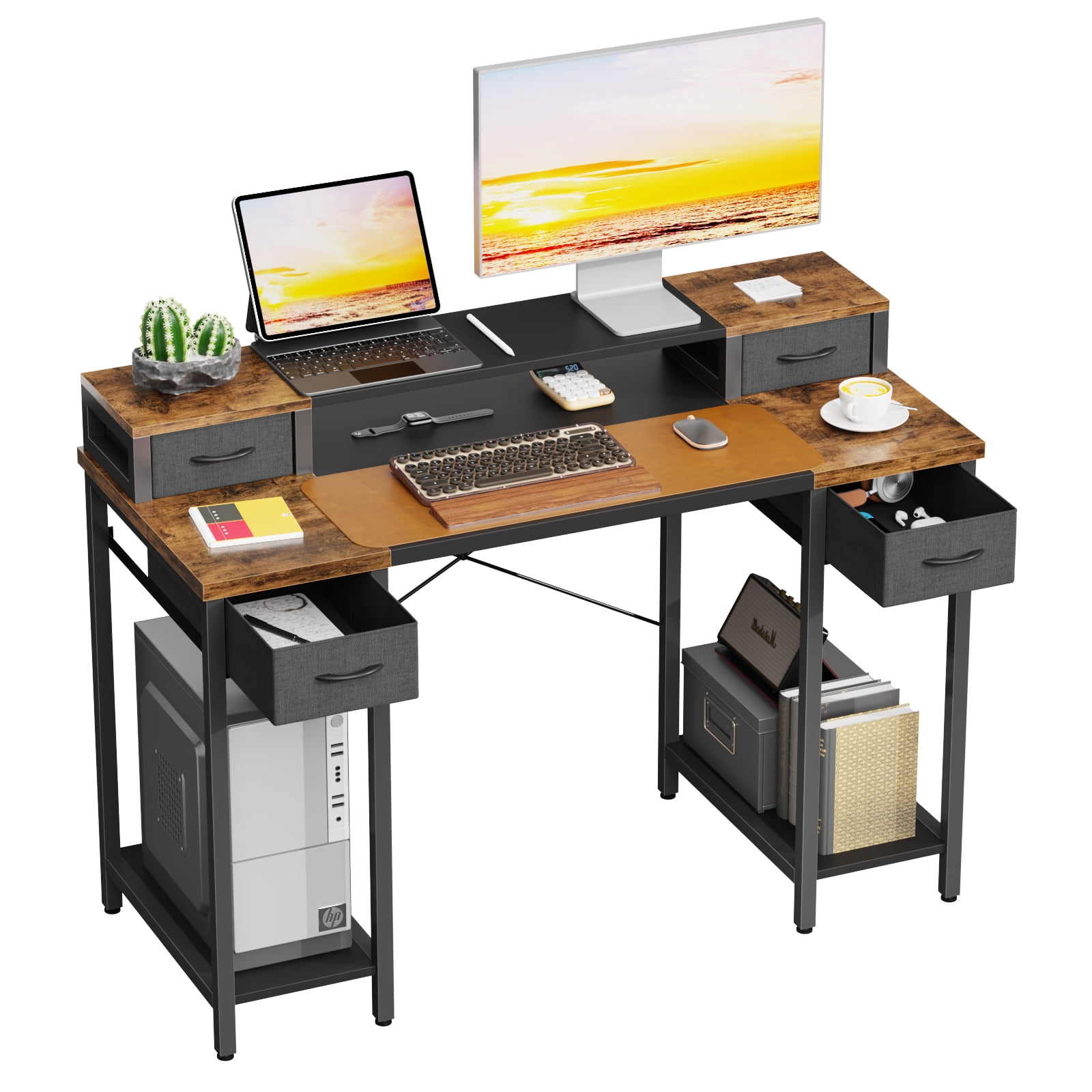 JAFUSI 47" Computer Desk with Dual Monitor Stand/Storage Drawers