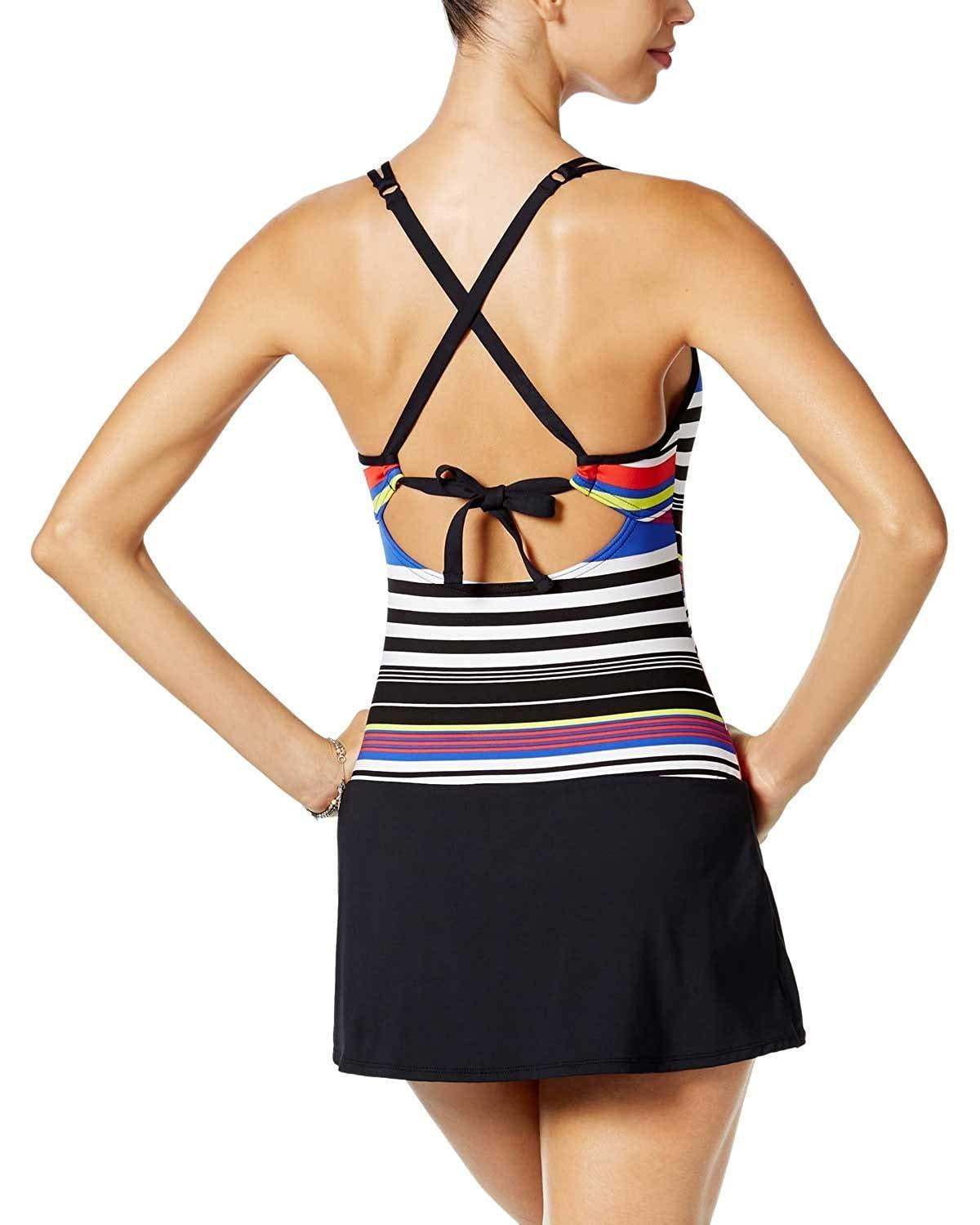 New JAG Reactive Striped One Piece Cross Back Swimdress Black Multi Large 9772 2 Walmart