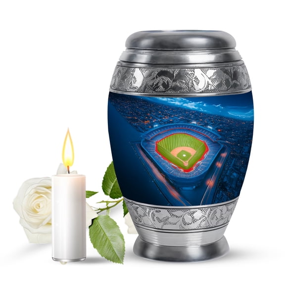 JAGASY Baseball Handmade Cremation Urn for Children, Blue Small Urns for Human Ashes Keepsake, Blue Sky Baseball Stadium & Grassy Field Decorative Urns for Son, Funeral Urn for Daughter, (3 Inch)