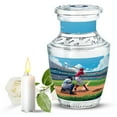 thumbnail image 1 of JAGASY Baseball Mini Urn for Father, Blue Small Urns for Human Ashes Keepsake, Blue Sky Clouds Baseball Stadium & Grassy Field Decorative Urns for Mother, Tiny Cremation Urn for Parents, (3 Inch), 1 of 7