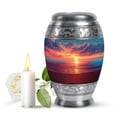 thumbnail image 1 of JAGASY Beach Handmade Urn for Ashes Adult Female, Blue Keepsake Small Urns for Human Ashes, Ocean Sunset Orange Clouds Decorative Urns for Parents, Yellow Memorial Urn for Father, (3 Inch), 1 of 7